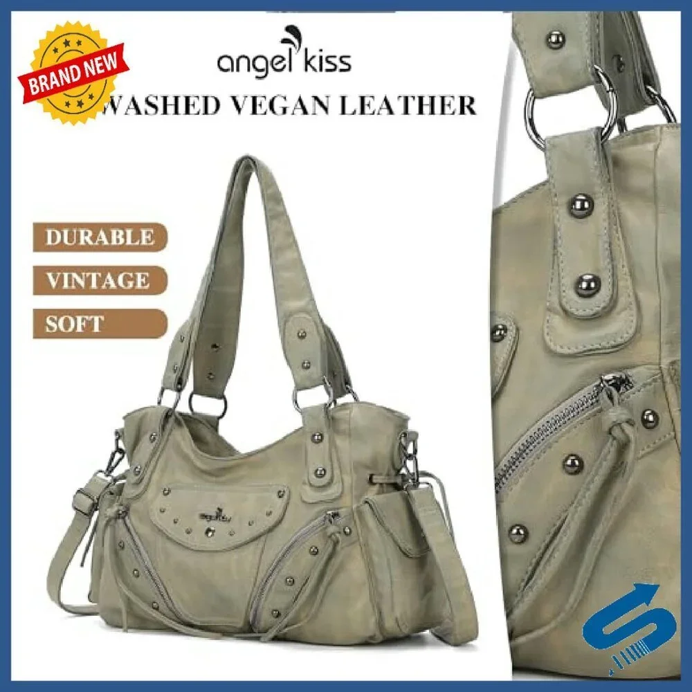 Large Retro Vegan Leather Hobo Bag with Crossbody Strap & Multiple Pockets